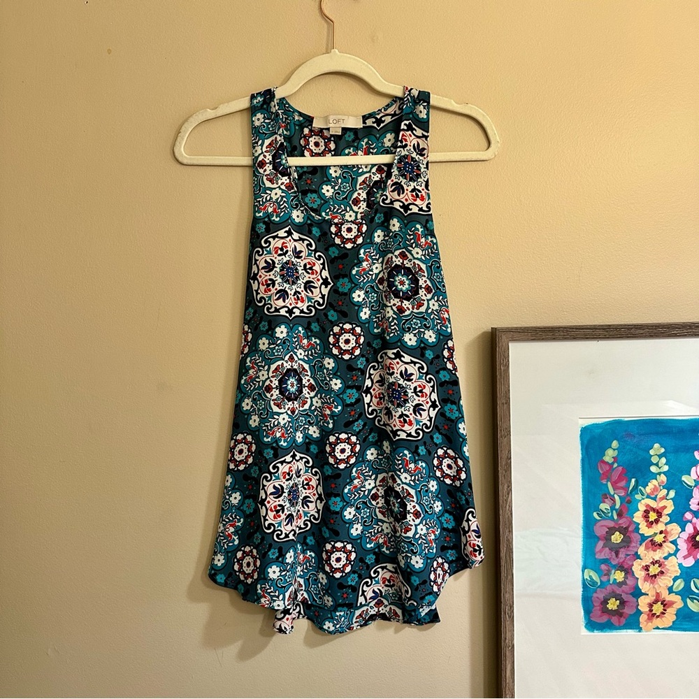 Loft Floral Sleeveless Women's Top - Teal and Black - Picture 2 of 7